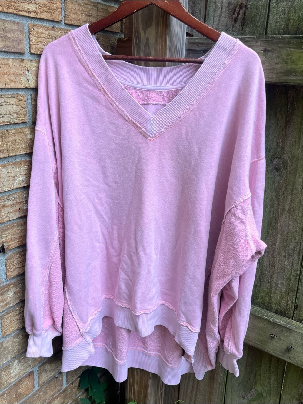 aerie Oversized V-Neck Pullover Sweatshirt - Light Pink